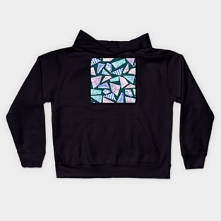 Pastel colored doodle watercolor polygon shapes on dark green Kids Hoodie